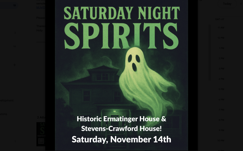 Saturday Night Spirits Haunted History Tour and Investigation at Ermatinger and Stevens-Crawford historic houses, Saturday November 14, 2026